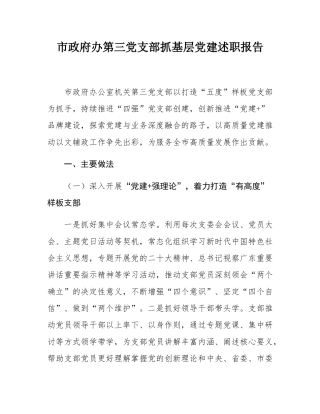 市政府办第三党支部抓基层党建述职报告.docx