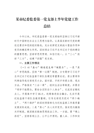 某市纪委监委第一党支部上半年党建工作总结.docx