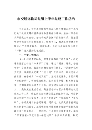 市交通运输局党组上半年党建工作总结.docx