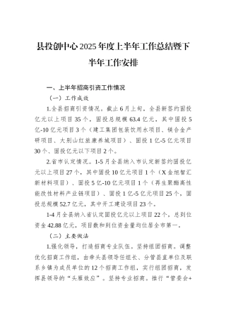 县投创中心2025年度上半年工作总结暨下半年工作安排.docx