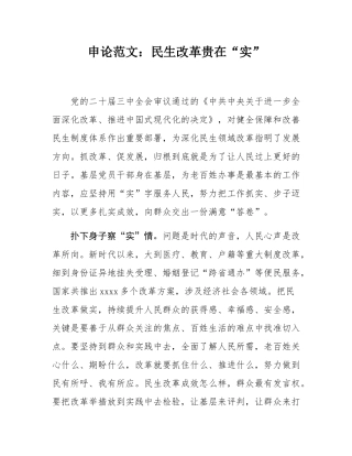 申论范文：民生改革贵在“实”.docx