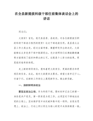 在全县新提拔科级干部任前集体谈话会上的讲话.docx