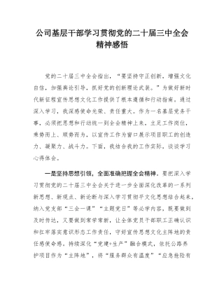 公司基层干部学习贯彻党的二十届三中全会精神感悟.docx
