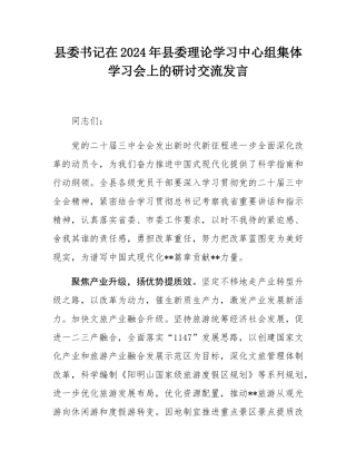 县委书记在2024年县委理论学习中心组集体学习会上的研讨交流发言.docx