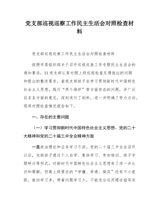 党支部巡视巡察工作民主生活会对照检查材料.docx