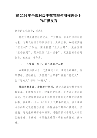 在2024年全市村级干部管理使用推进会上的汇报发言.docx
