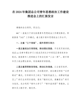 在2024年集团总公司青年思想政治工作建设推进会上的汇报发言.docx