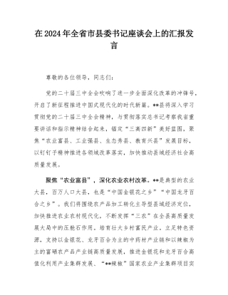在2024年全省市县委书记座谈会上的汇报发言.docx
