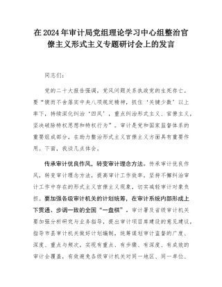 在2024年审计局党组理论学习中心组整治官僚主义形式主义专题研讨会上的发言.docx