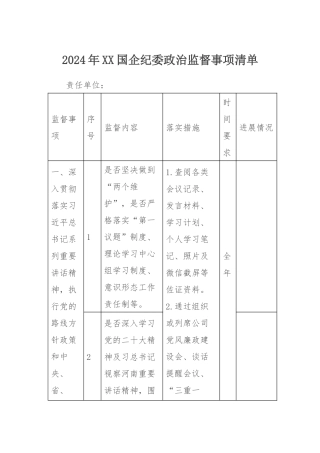 2024年XX国企纪委政治监督事项清单.docx