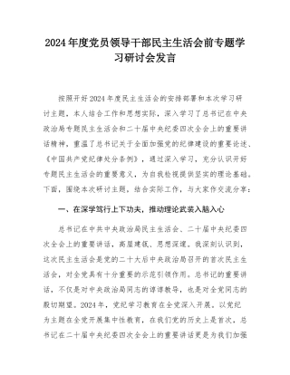 2024年度党员领导干部民主SH会前专题学习研讨会发言.docx