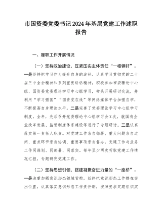 市国资委党委书记2024年基层党建工作述职报告.docx