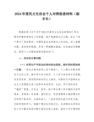 2024年度民主SH会个人对照检查材料（副乡长）.docx