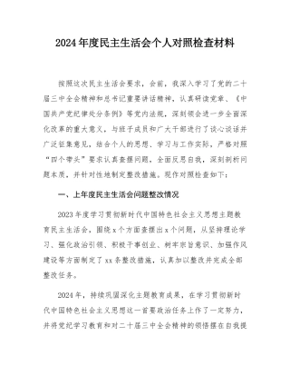 2024年度民主SH会个人对照检查材料.docx