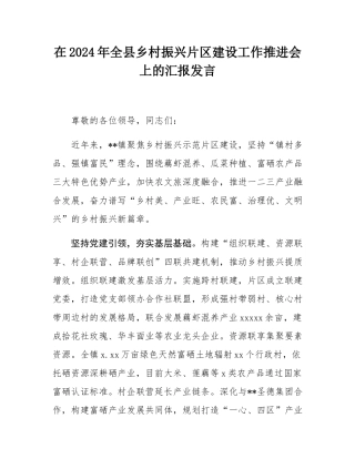 在2024年全县乡村振兴片区建设工作推进会上的汇报发言.docx