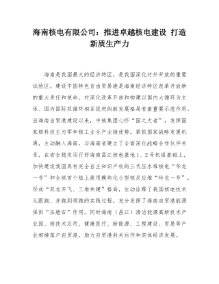 海南核电有限公司：推进卓越核电建设 打造新质生产力.docx
