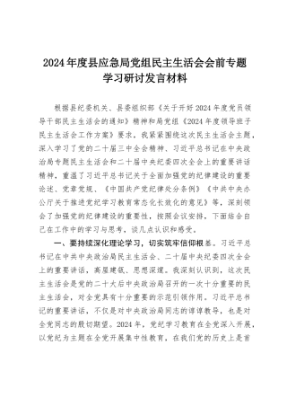 2024年度县应急局党组民主SH会会前专题学习研讨发言材料.docx