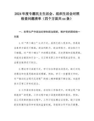 2024年度专题民主SH会、组织SH会对照检查问题清单（四个方面共32条）.docx