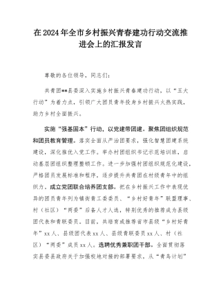 在2024年全市乡村振兴青春建功行动交流推进会上的汇报发言.docx