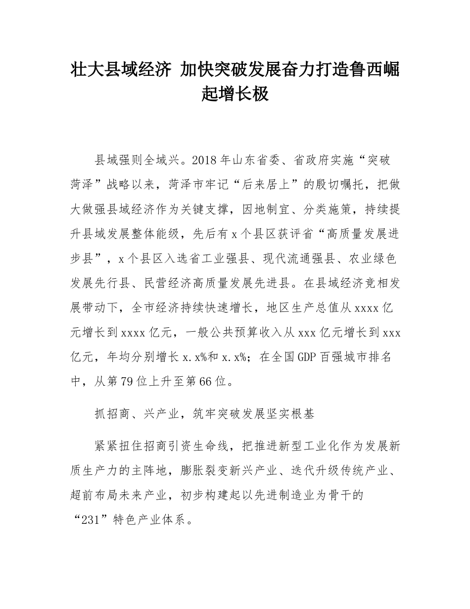 壮大县域经济 加快突破发展奋力打造鲁西崛起增长极.docx_第1页