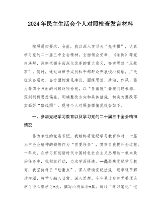 2024年民主SH会个人对照检查发言材料.docx