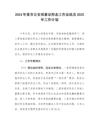 2024年某市公安局意态工作总结及2025年工作计划.docx