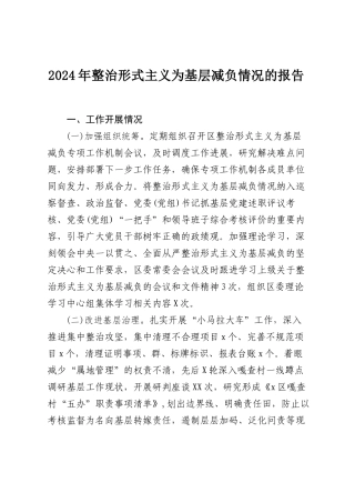 2024年整治形式主义为基层减负情况的报告.docx