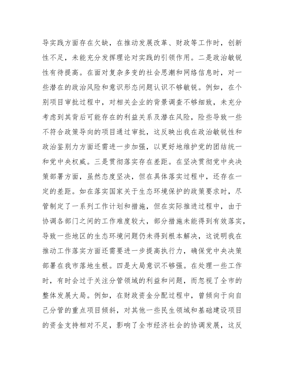 常务副市长关于2024年度民主SH会个人对照检视发言材料（“四个带头”）.docx_第2页