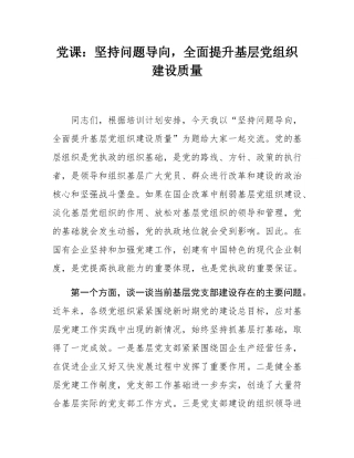 党课：坚持问题导向，全面提升基层党组织建设质量.docx