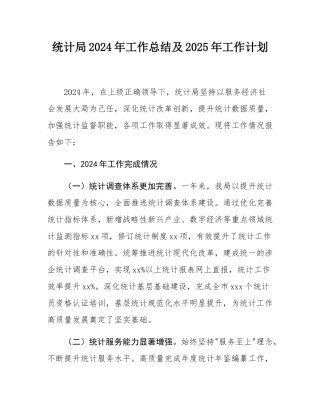 统计局2024年工作总结及2025年工作计划.docx