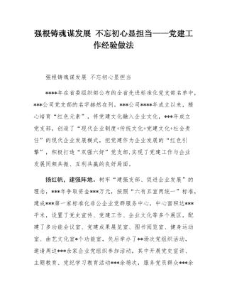 强根铸魂谋发展 不忘初心显担当——党建工作经验做法.docx