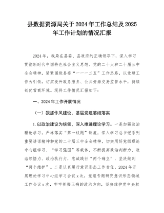 县数据资源局关于2024年工作总结及2025年工作计划的情况汇报.docx