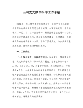 公司党支部2024年工作总结.docx
