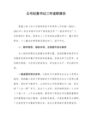 公司纪委书记三年述职报告.docx