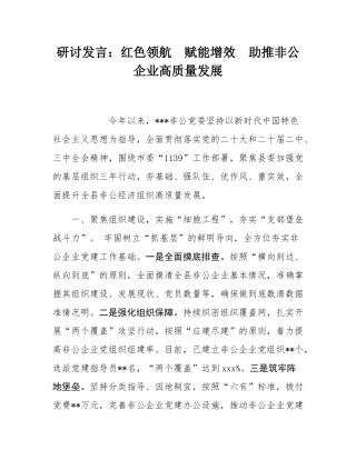 研讨发言：红色领航  赋能增效  助推非公企业高质量发展.docx
