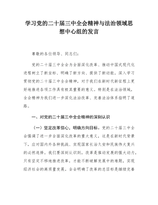 学习党的二十届三中全会精神与法治领域思想中心组的发言.docx