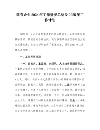 国有企业2024年工作情况总结及2025年工作计划.docx