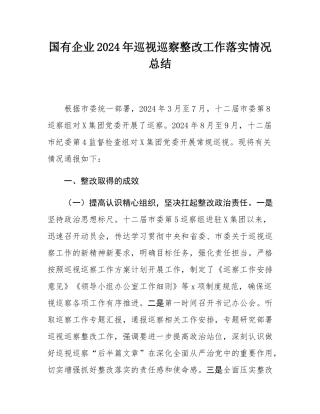 国有企业2024年巡视巡察整改工作落实情况总结.docx