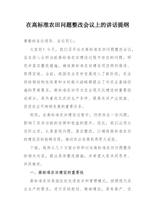 在高标准农田问题整改会议上的讲话提纲.docx
