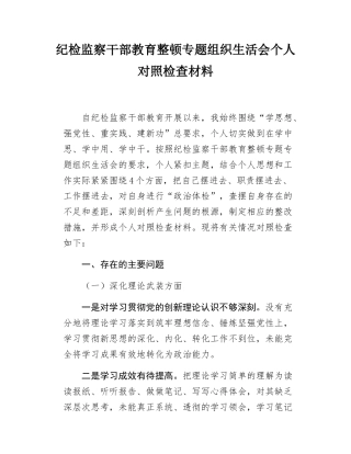纪检监察专题组织SH会个人对照检查材料.docx
