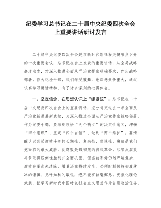 纪委学习总书记在二十届中央纪委四次全会上重要讲话研讨发言.docx