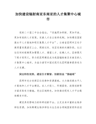 加快建设辐射南亚东南亚的人才集聚中心城市.docx