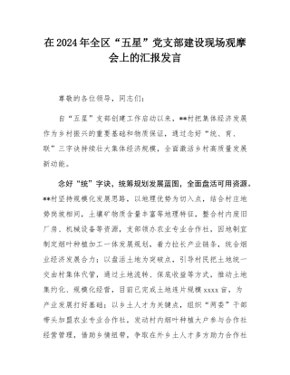 在2024年全区“五星”党支部建设现场观摩会上的汇报发言.docx