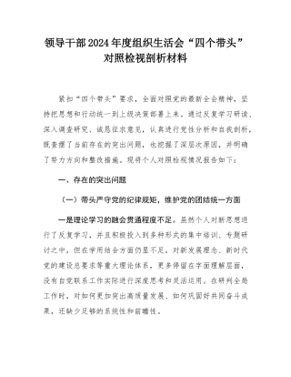 领导干部2024年度组织SH会“四个带头”对照检视剖析材料.docx