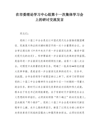 在市委理论学习中心组第十一次集体学习会上的研讨交流发言.docx