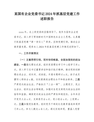 某国有企业党委书记2024年抓基层党建工作述职报告.docx