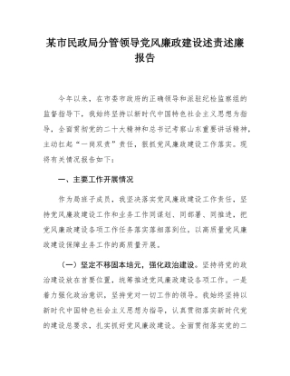 某市民政局分管领导党风廉政建设述责述廉报告.docx