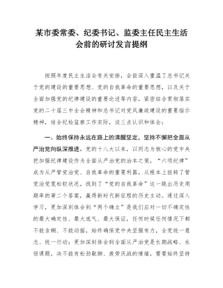 某市委常委、纪委书记、监委主任民主SH会前的研讨发言提纲.docx