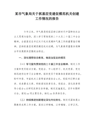 某市气象局关于抓基层党建促模范机关创建工作情况的报告.docx
