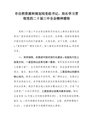 市自然资源和规划局党组书记、局长学习贯彻党的二十届三中全会精神感悟.docx